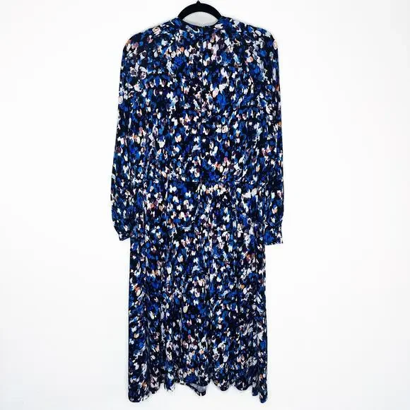 Maggy London Raglan Long Sleeve Crew Neck Blue Speckled Print Blouson Midi Dress - Picture 10 of 14